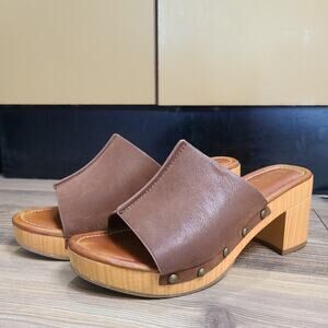 MIA Slip On Studded Mules Sandal Shoe Womens Size 6.5 Brown Retro Chunky